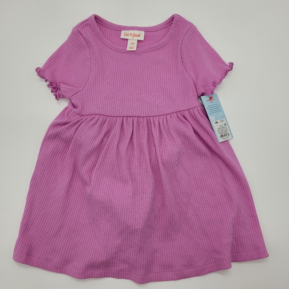 Cat & Jack Dress Lilac Short Sleeve Rib Knit Stretch Pink Purple Size 18mo NEW